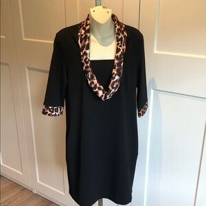 Made in Italy Black Dress with Leopard Print Accents